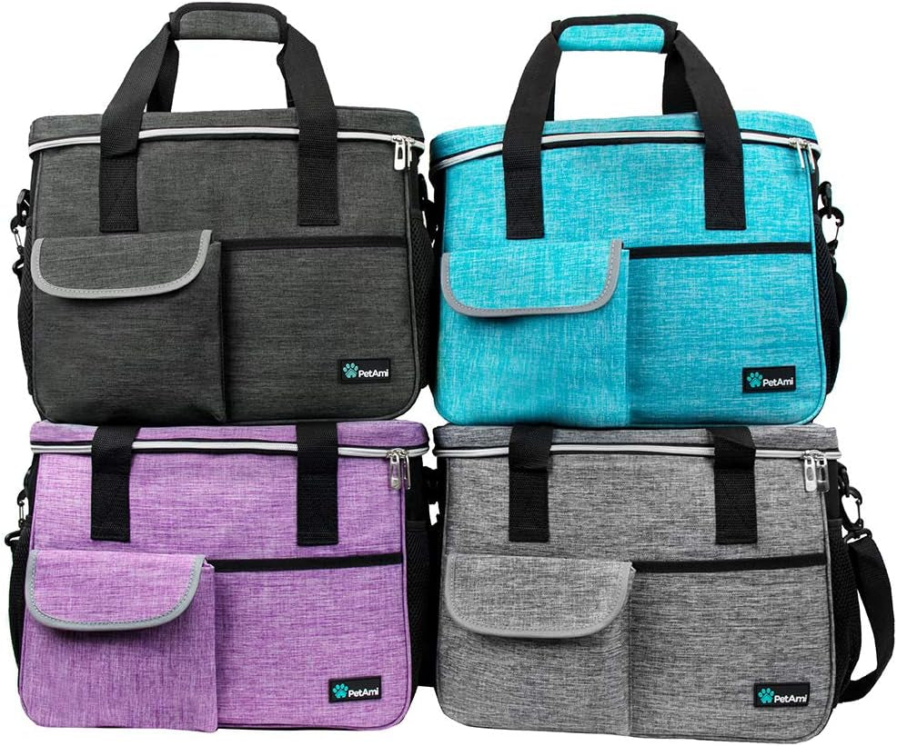 Pet Travel Organizer Bag with Food Containers and Collapsible Bowls, Medium Dark Gray, Ideal for Weekend Road Trips and Camping