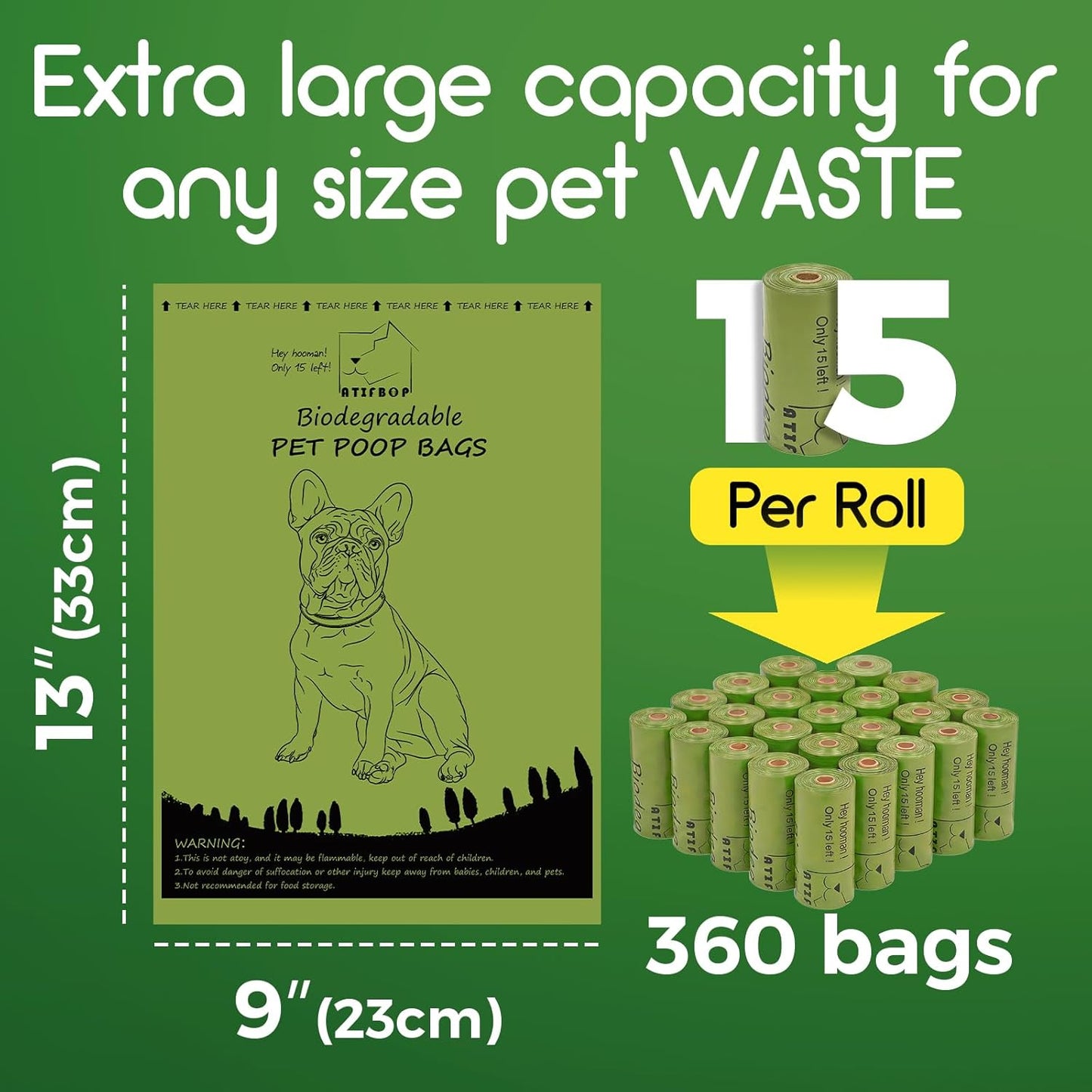 Premium Biodegradable Dog Poop Bags – 360 Count | Leak-Proof | 24 Rolls with Dispenser ⭐