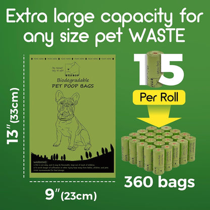 Premium Biodegradable Dog Poop Bags – 360 Count | Leak-Proof | 24 Rolls with Dispenser ⭐
