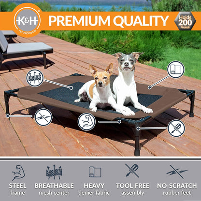 K&H Outdoor Elevated Dog Bed - Cooling Raised Bed for Medium & Large Pets, Breathable Mesh Hammock Design, Washable Cover, Portable Metal Frame, Chocolate, Large 42"x30