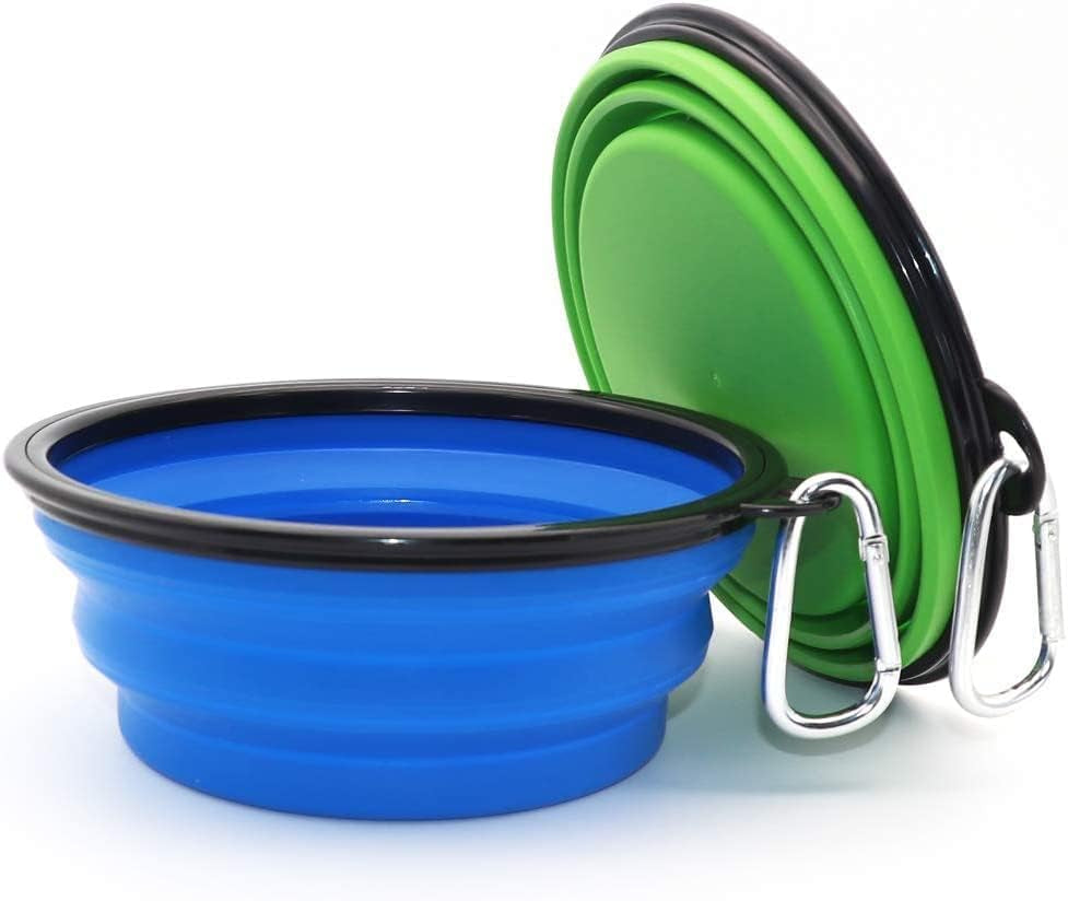 Large Collapsible Dog Bowls - 2 Pack Portable Feeding and Watering Dishes for Pets, Ideal for Travel and Outdoor Activities (Large, Blue and Green)
