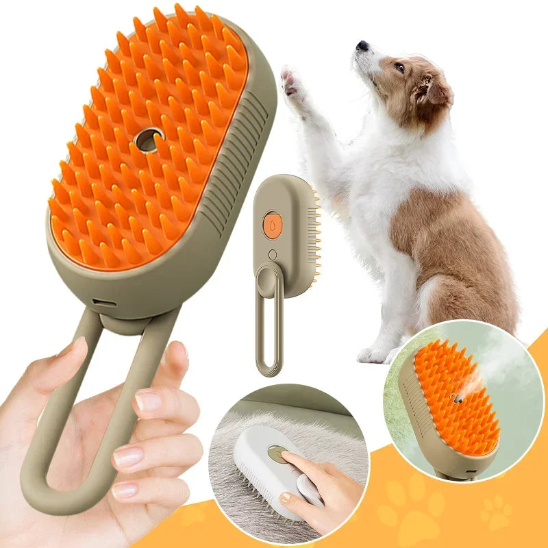 3-in-1 Electric Cat and Dog Steam Brush with Anti-Splashing Feature, Steam Spray, and Massage for Effective Pet Grooming and Hair Removal
