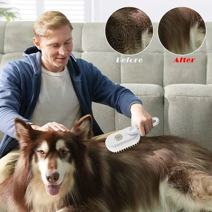 3-in-1 Electric Cat and Dog Steam Brush with Anti-Splashing Feature, Steam Spray, and Massage for Effective Pet Grooming and Hair Removal