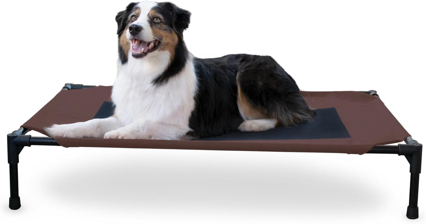 K&H Outdoor Elevated Dog Bed - Cooling Raised Bed for Medium & Large Pets, Breathable Mesh Hammock Design, Washable Cover, Portable Metal Frame, Chocolate, Large 42"x30