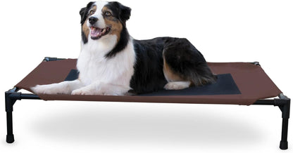 K&H Outdoor Elevated Dog Bed - Cooling Raised Bed for Medium & Large Pets, Breathable Mesh Hammock Design, Washable Cover, Portable Metal Frame, Chocolate, Large 42"x30