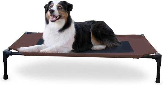 K&H Outdoor Elevated Dog Bed - Cooling Raised Bed for Medium & Large Pets, Breathable Mesh Hammock Design, Washable Cover, Portable Metal Frame, Chocolate, Large 42"x30