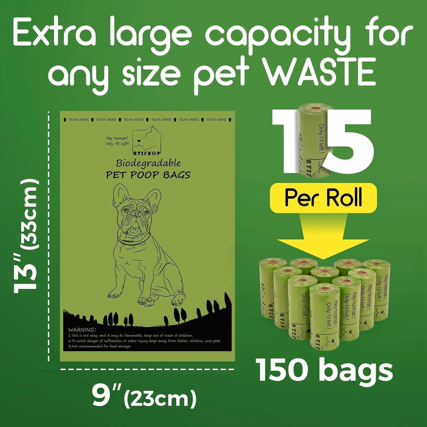 Biodegradable Dog Poop Bags – 150 Leak-Proof Waste Bags with Dispenser | 10 Rolls | Scented