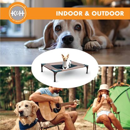 K&H Outdoor Elevated Dog Bed - Cooling Raised Bed for Medium & Large Pets, Breathable Mesh Hammock Design, Washable Cover, Portable Metal Frame, Chocolate, Large 42"x30