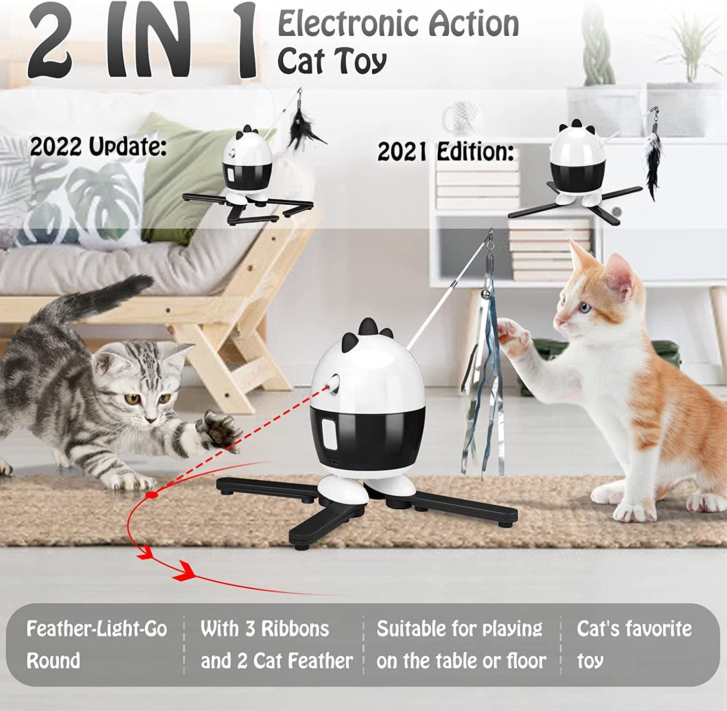 Interactive Cat Toy: 2-in-1 Rechargeable Light and Feather Exercise Toy for Indoor Kittens