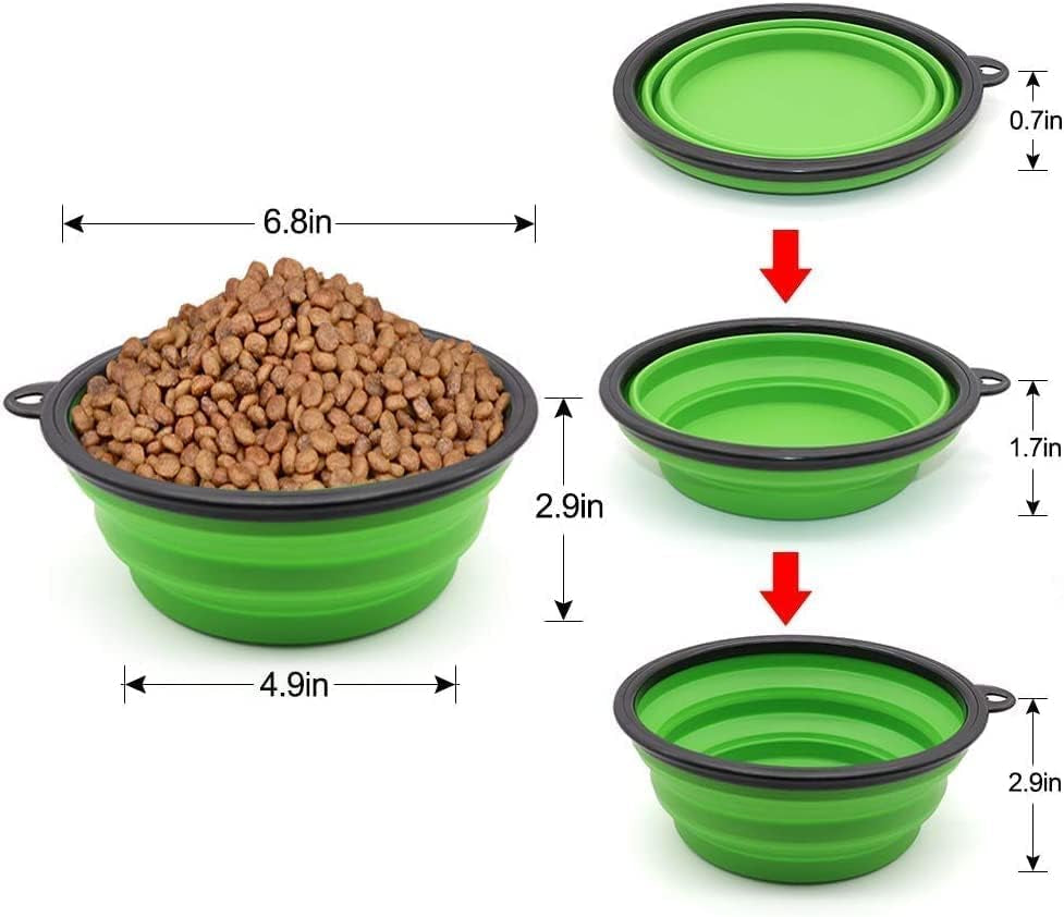 Large Collapsible Dog Bowls - 2 Pack Portable Feeding and Watering Dishes for Pets, Ideal for Travel and Outdoor Activities (Large, Blue and Green)