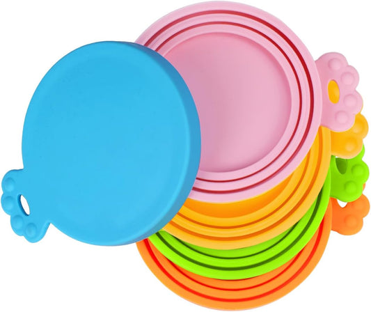 Silicone Pet Can Cover Lids - 5 Pack, Universal Fit for Dog and Cat Food, Compatible with Standard Size Cans, BPA Free and Dishwasher Safe (Assorted Colors: Blue, Green, Orange, Pink, Yellow)