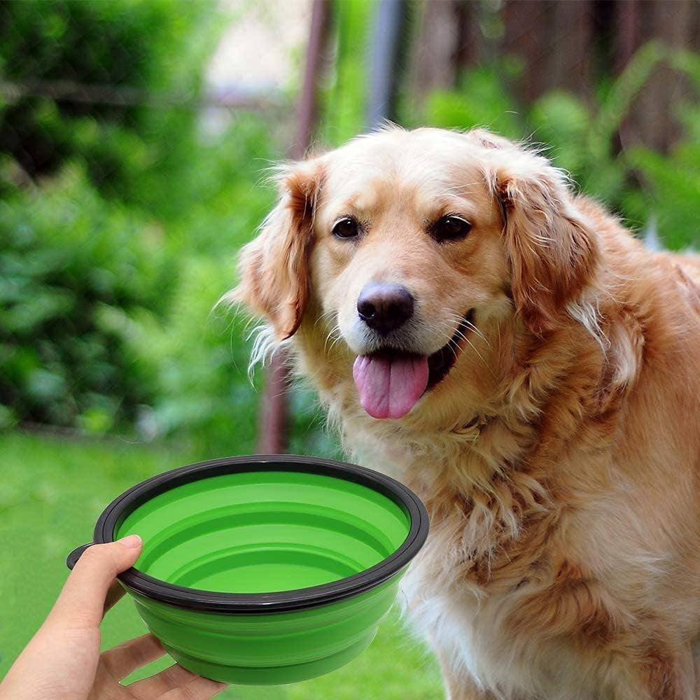 Large Collapsible Dog Bowls - 2 Pack Portable Feeding and Watering Dishes for Pets, Ideal for Travel and Outdoor Activities (Large, Blue and Green)