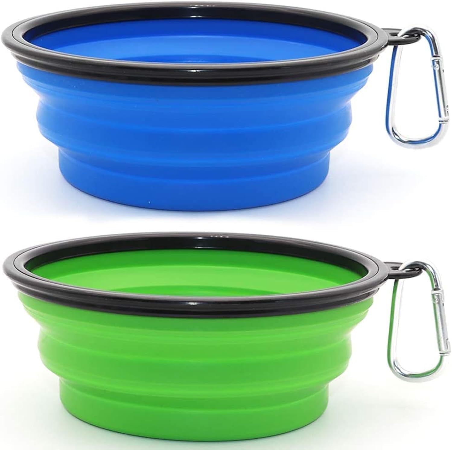 Large Collapsible Dog Bowls - 2 Pack Portable Feeding and Watering Dishes for Pets, Ideal for Travel and Outdoor Activities (Large, Blue and Green)