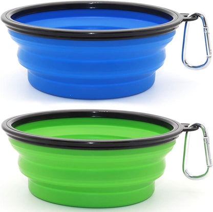 Large Collapsible Dog Bowls - 2 Pack Portable Feeding and Watering Dishes for Pets, Ideal for Travel and Outdoor Activities (Large, Blue and Green)