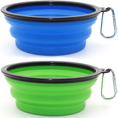 Large Collapsible Dog Bowls - 2 Pack Portable Feeding and Watering Dishes for Pets, Ideal for Travel and Outdoor Activities (Large, Blue and Green)