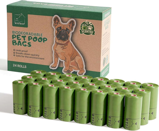 Premium Biodegradable Dog Poop Bags – 360 Count | Leak-Proof | 24 Rolls with Dispenser ⭐