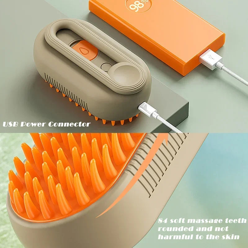 3-in-1 Electric Cat and Dog Steam Brush with Anti-Splashing Feature, Steam Spray, and Massage for Effective Pet Grooming and Hair Removal