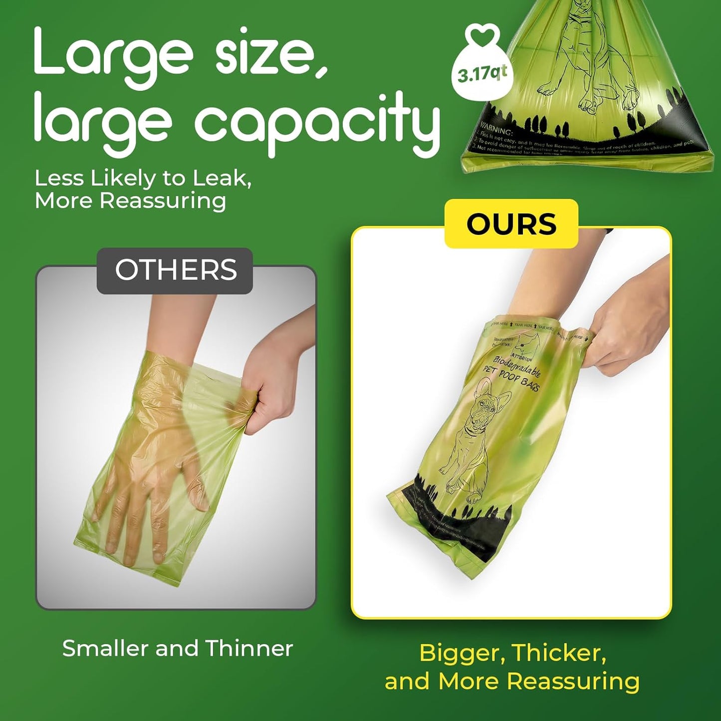 Premium Biodegradable Dog Poop Bags – 360 Count | Leak-Proof | 24 Rolls with Dispenser ⭐