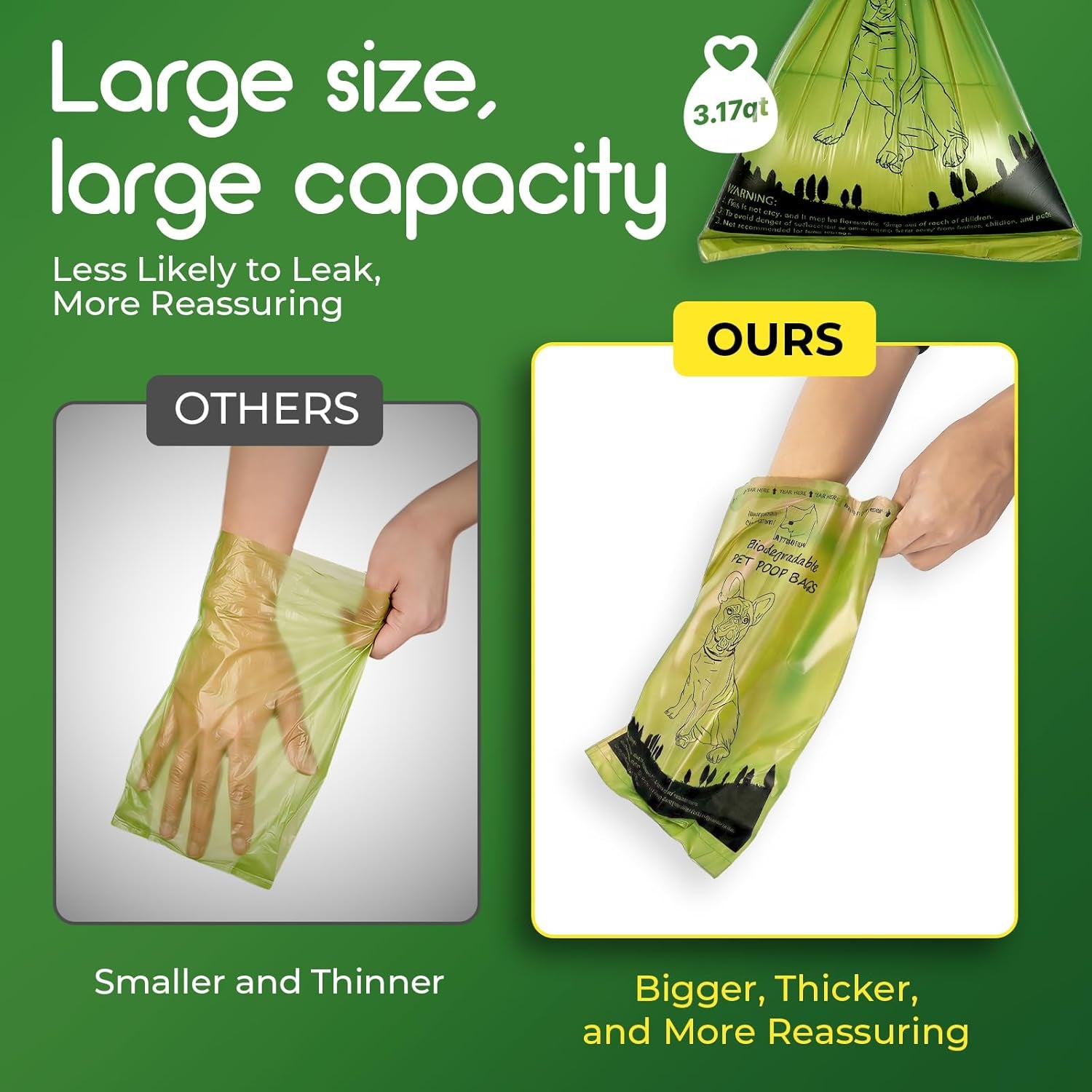 Premium Biodegradable Dog Poop Bags – 360 Count | Leak-Proof | 24 Rolls with Dispenser ⭐