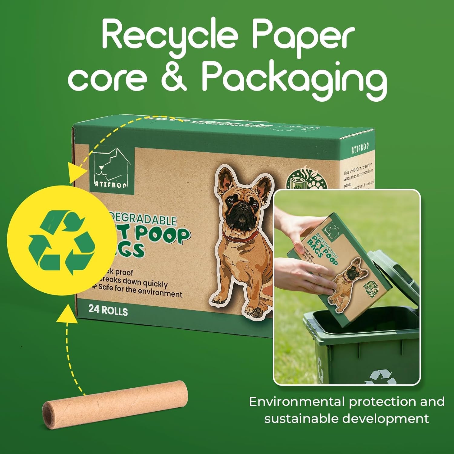 Premium Biodegradable Dog Poop Bags – 360 Count | Leak-Proof | 24 Rolls with Dispenser ⭐