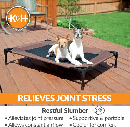 K&H Outdoor Elevated Dog Bed - Cooling Raised Bed for Medium & Large Pets, Breathable Mesh Hammock Design, Washable Cover, Portable Metal Frame, Chocolate, Large 42"x30
