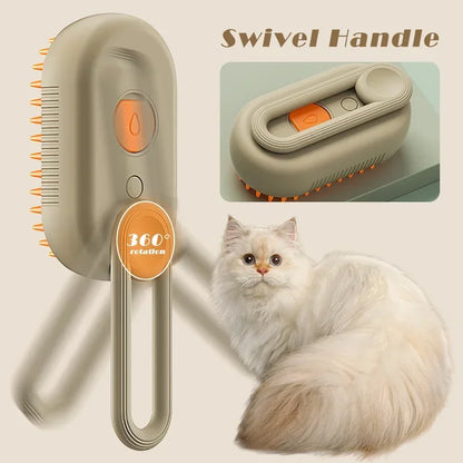3-in-1 Electric Cat and Dog Steam Brush with Anti-Splashing Feature, Steam Spray, and Massage for Effective Pet Grooming and Hair Removal